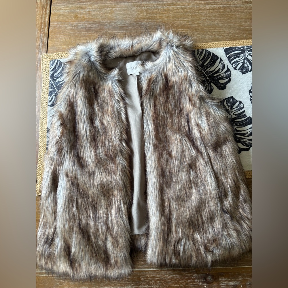 LOFT Faux Fur Vest in Tan and Cream